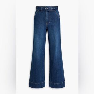 Veronica Beard Taylor Wide Leg High Rise Dark Denim Belted Long Trouser Jeans 27